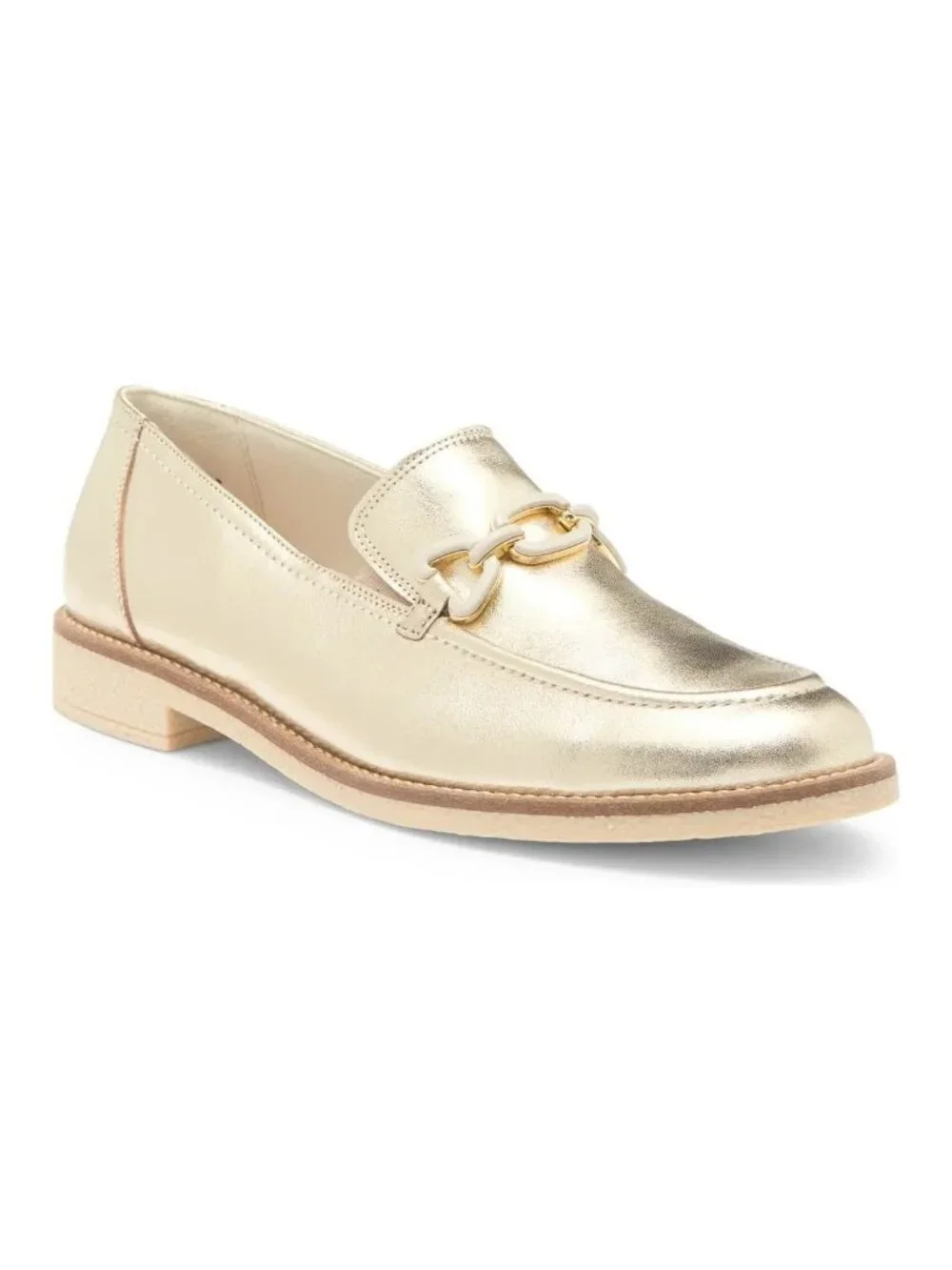 $500 PAUL GREEN ADA LOAFER SLIP ON LEATHER PLATINO GOLD VAMP HARDWARE 8 (TF14)
